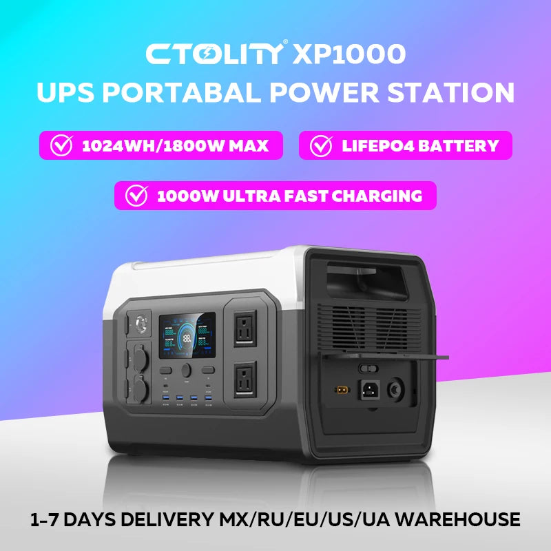 CTOLITY 1800W Portable Power Station With Lifepo4 Solar Generator Battery