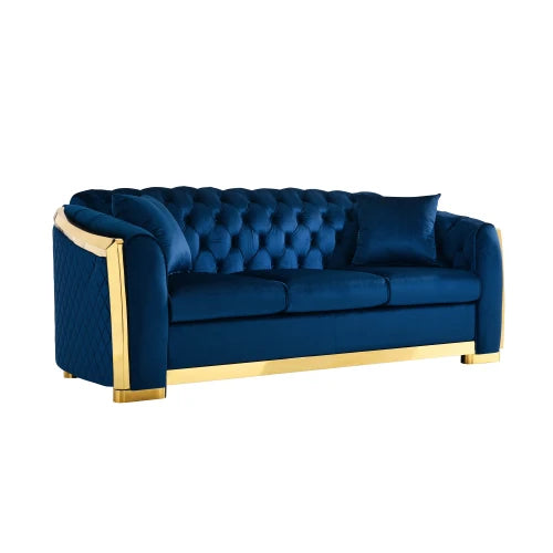 Luxury Velvet Chesterfield Sofa Set with Tufted Stainless Steel Accents