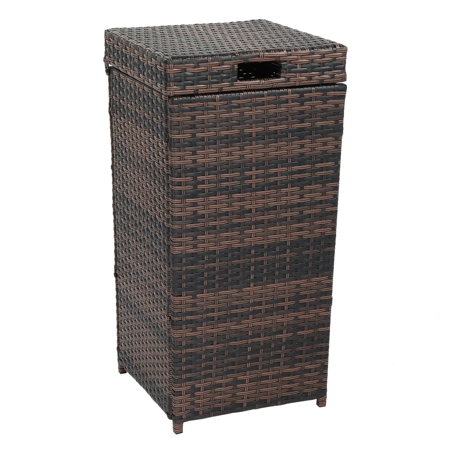 Iron Frame Rattan Trash Can With Top Cover For Garden Yard
