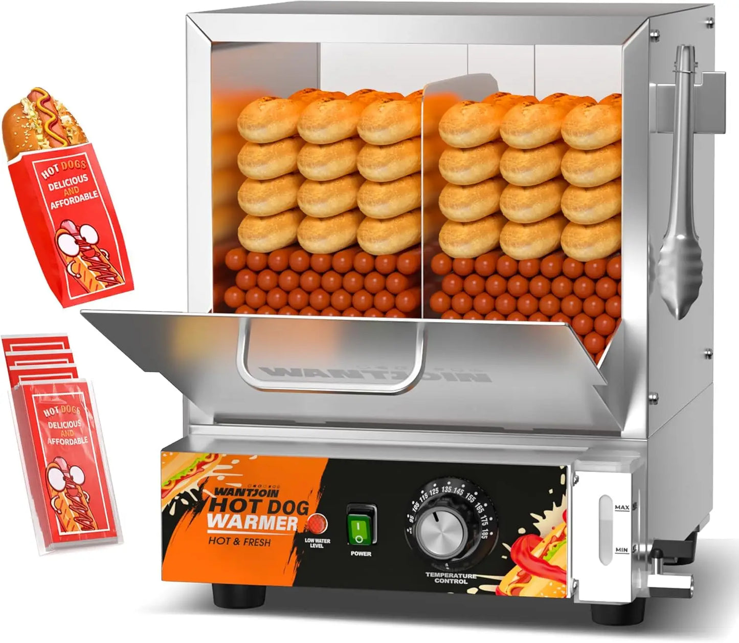 XMSJ Commercial Electric Hot Dog Steamer With Bun Warmer