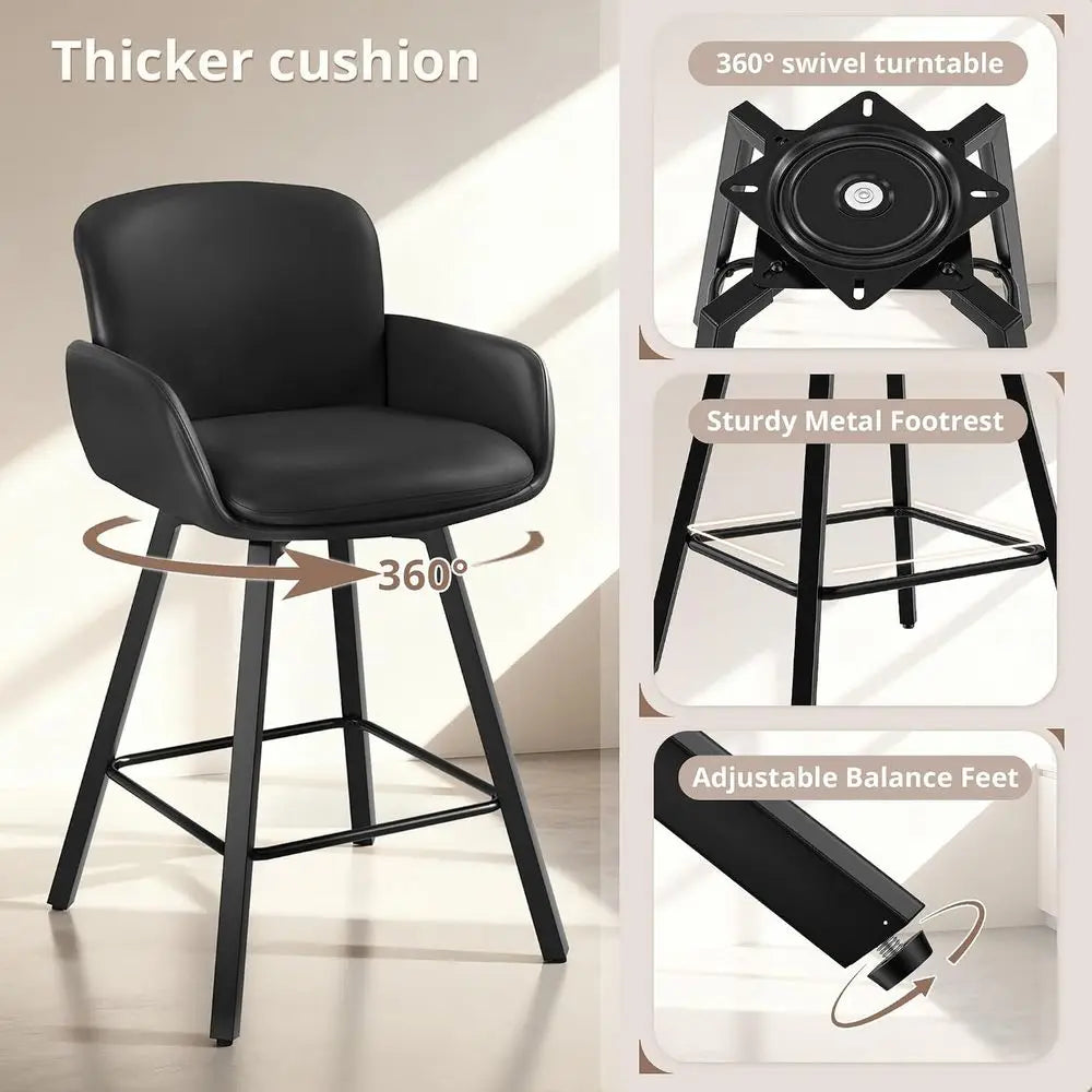 Four Swivel Upholstered Counter Height Bar Stools with Arms and Backrests