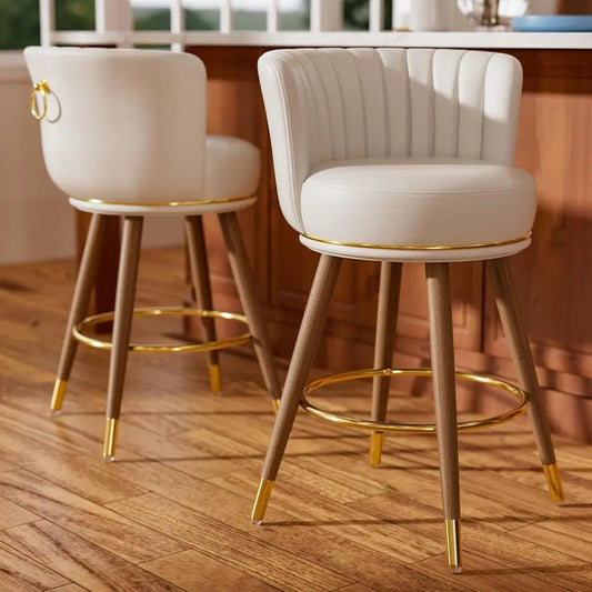 Swivel Counter Height Bar Stools With Back, Faux Leather Seats
