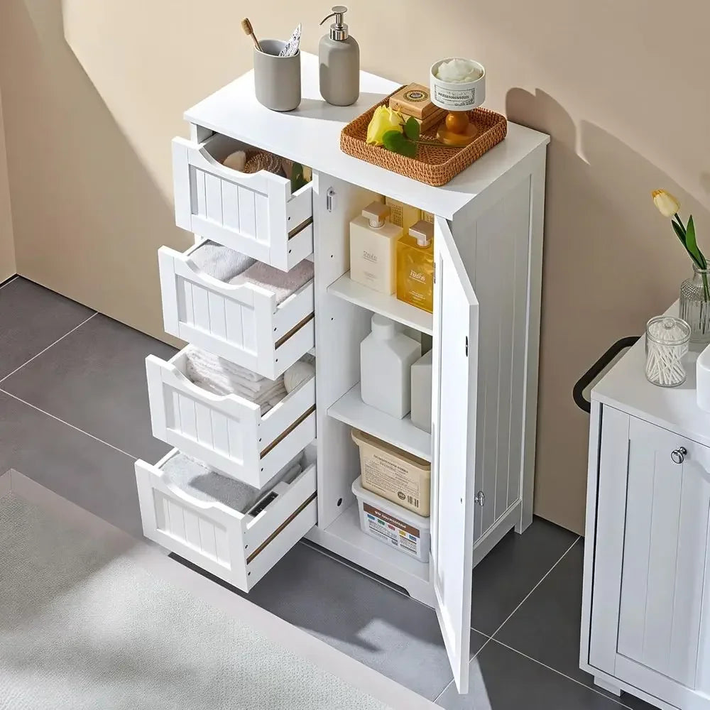 Wooden Floor Cabinet With Four Drawers And One Cupboard