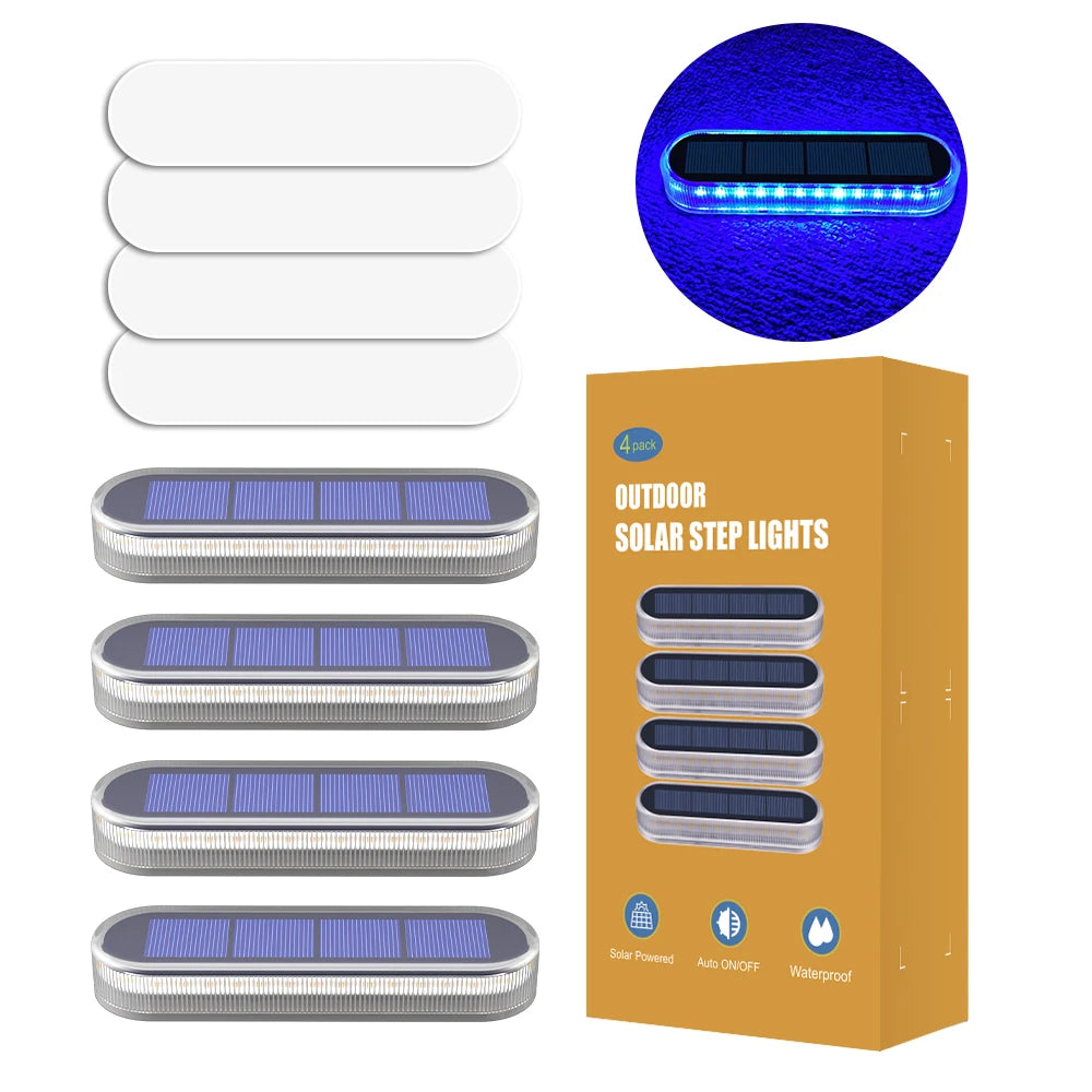 Solar LED Deck Lights Auto On Off IP68 Waterproof Outdoor 4 Pack