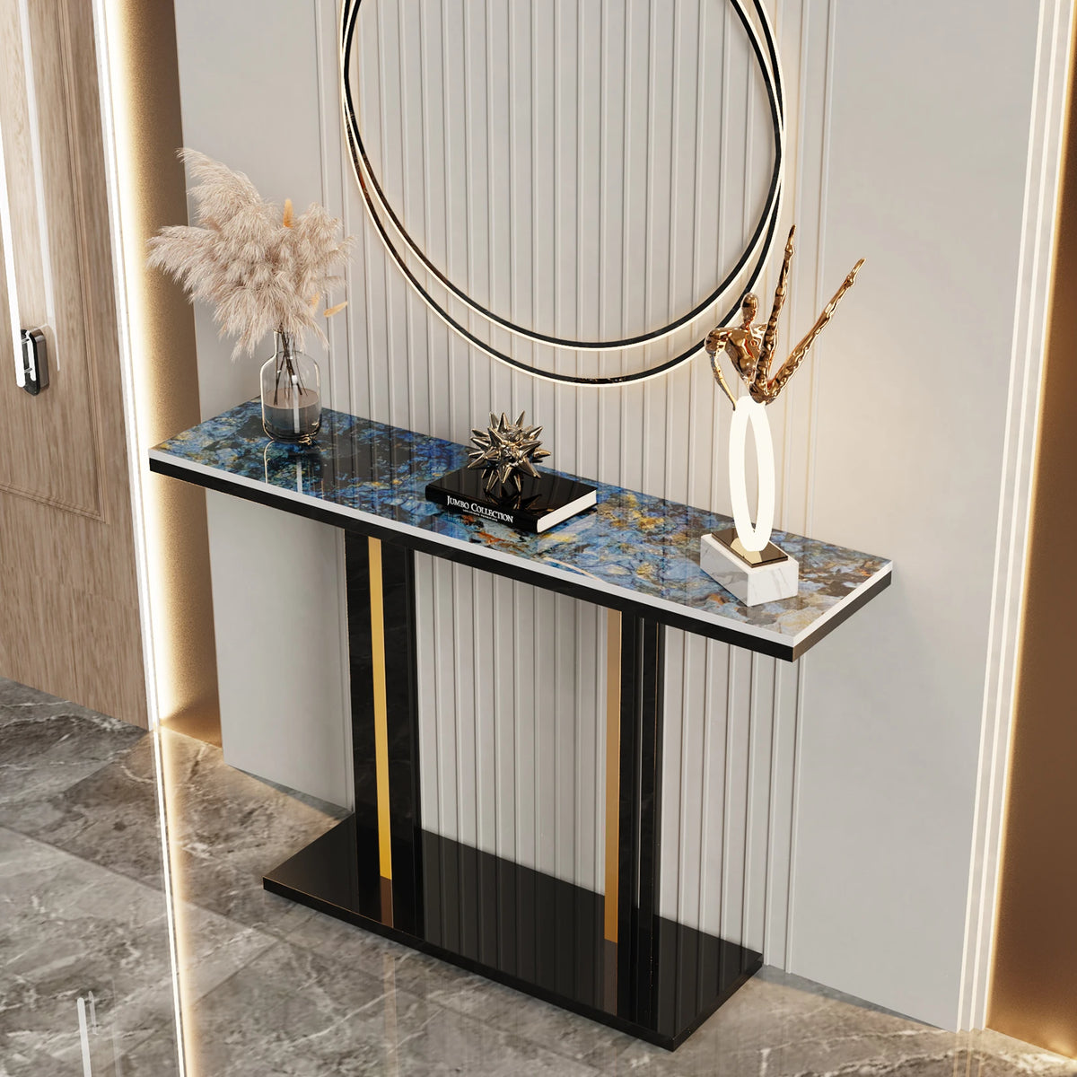 Wisfor Modern Console Table with Stone Top and Pedestal Base