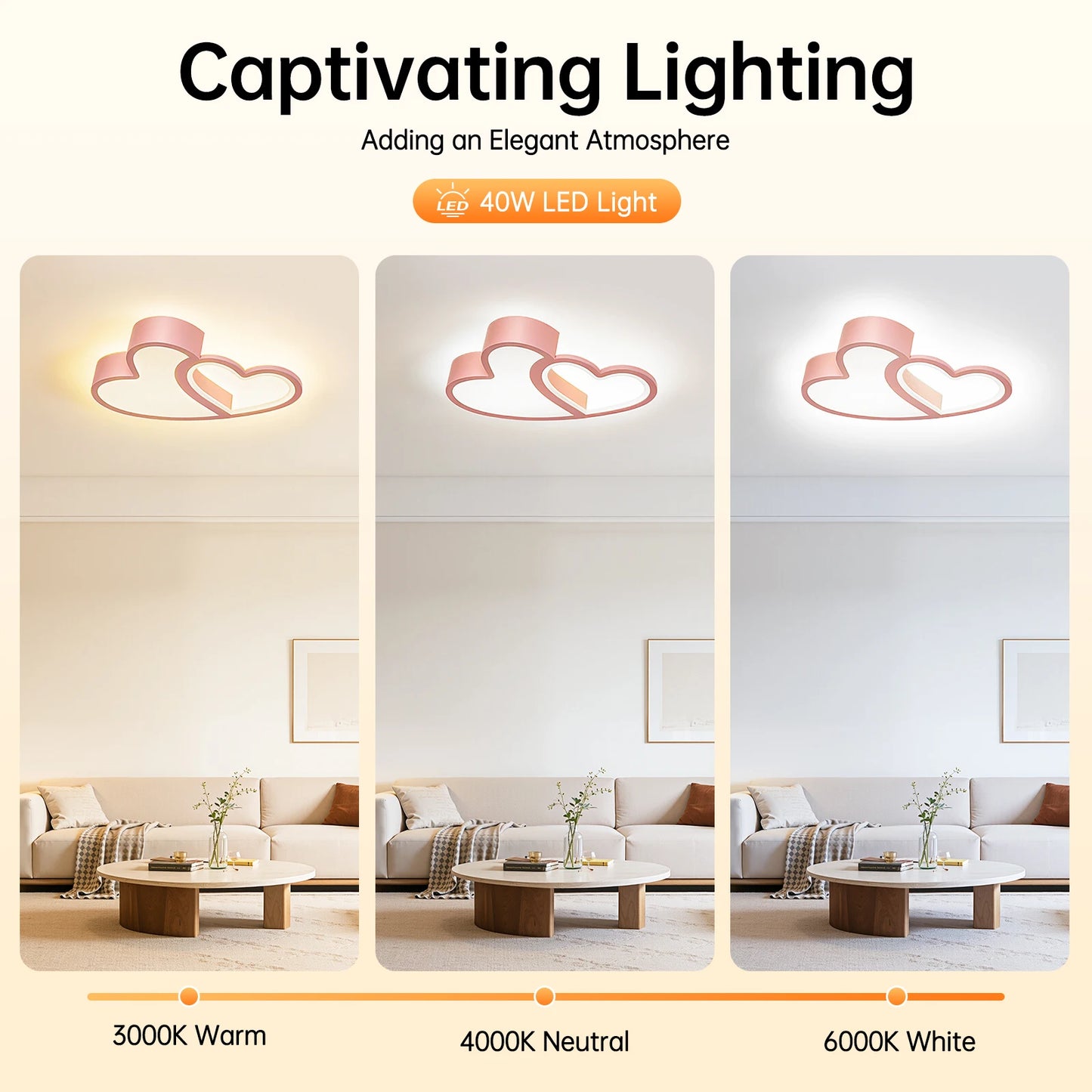 Heart Shaped LED Ceiling Light With Remote Dimmable Kids Room