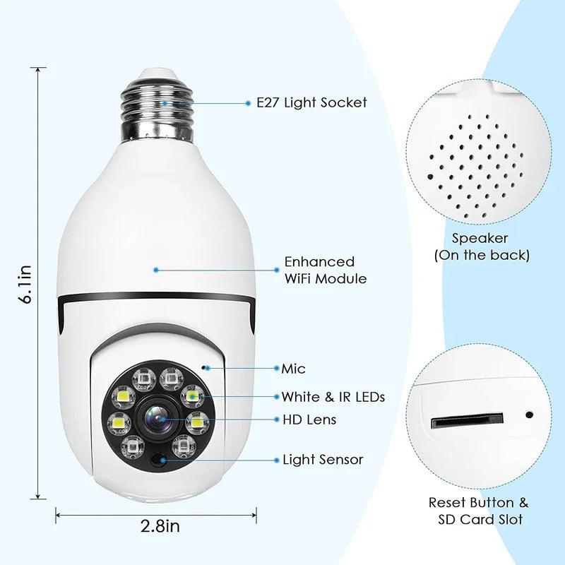 WESECUU E27 Surveillance Camera Night Vision Indoor IP Camera Zoom