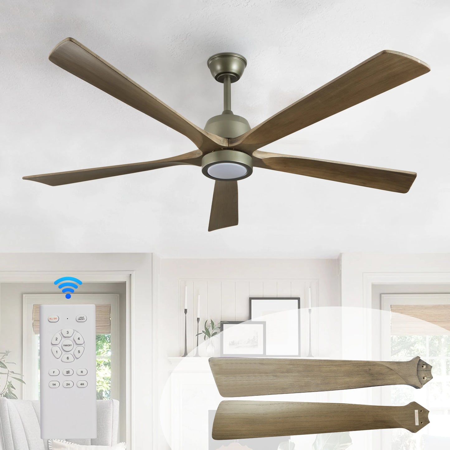 Longree Modern Wood Ceiling Fan With Light And Remote