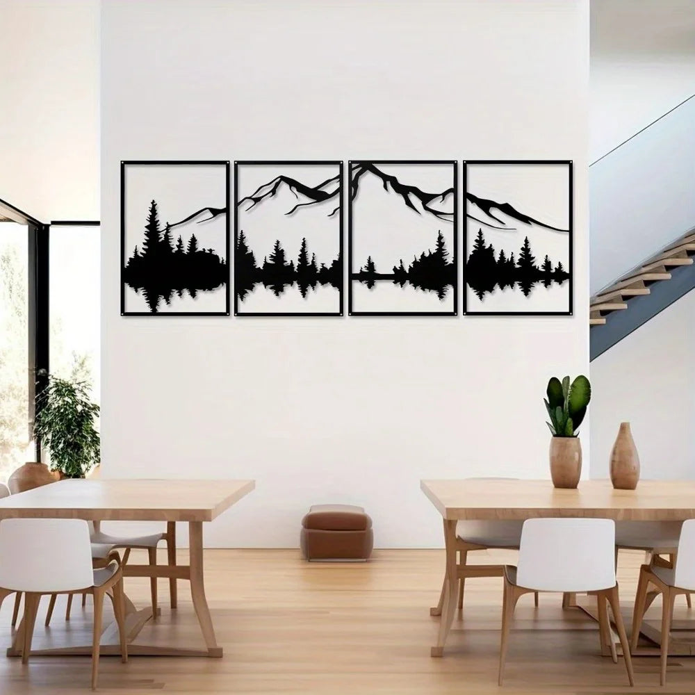 Mountain Metal Wall Art 4 Piece Forest Decor Vertical