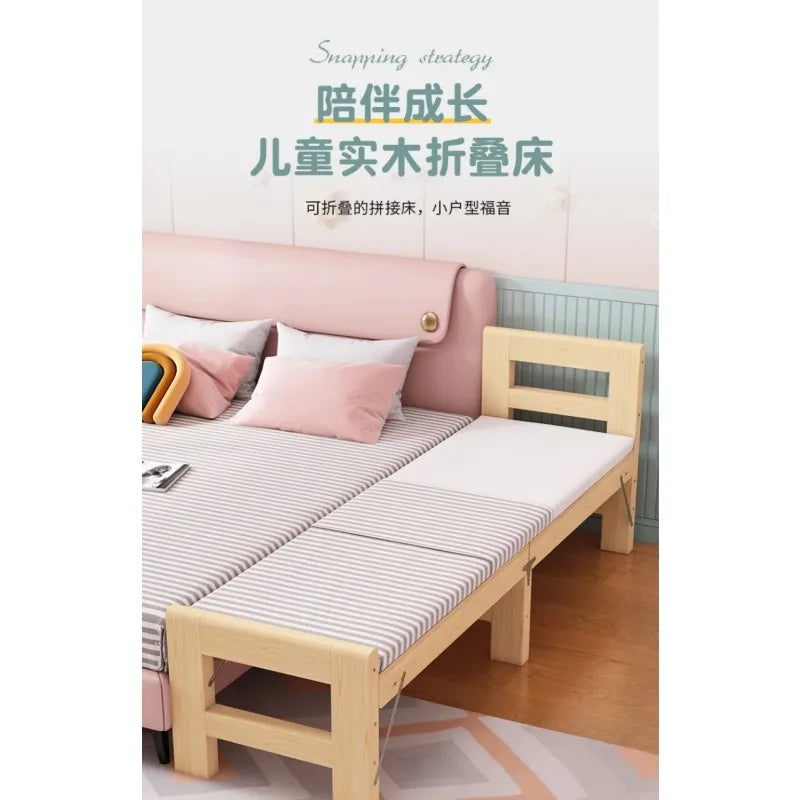 Solid Wood Folding Guardrail Bed With Bedside For Baby