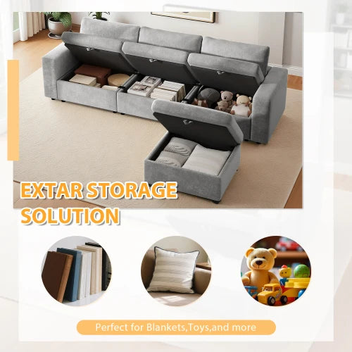 L Shaped Velvet Sofa Cloud Style With Storage Ottoman