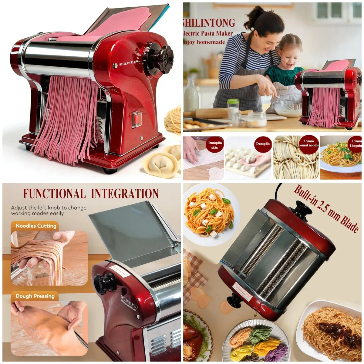 XMSJ Electric Pasta Maker Noodle Machine 2.5mm Blade 0.3-4mm Adjustable