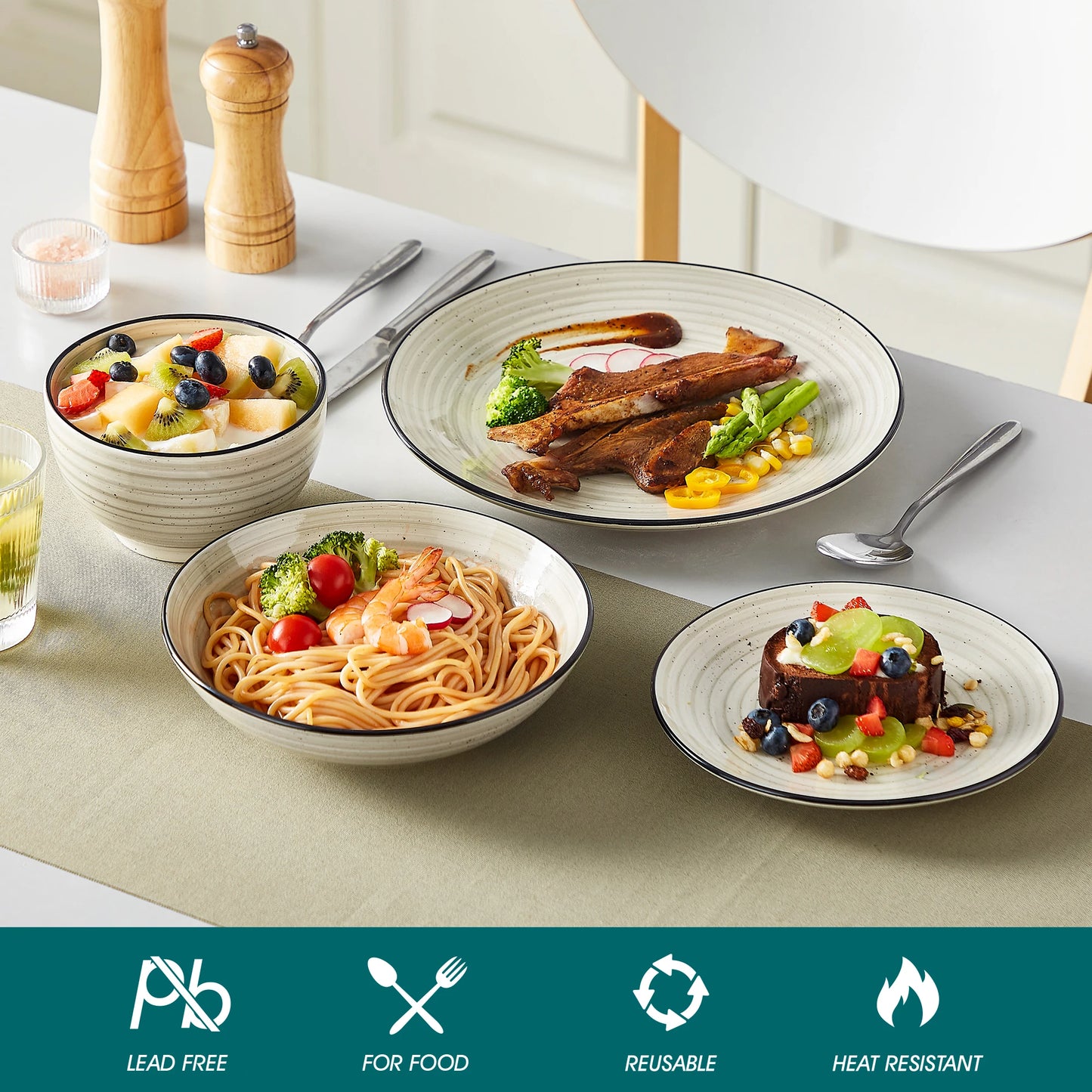 Malacasa Ceramic Dinnerware Set Elegant Spiral Pattern Kitchen Tableware