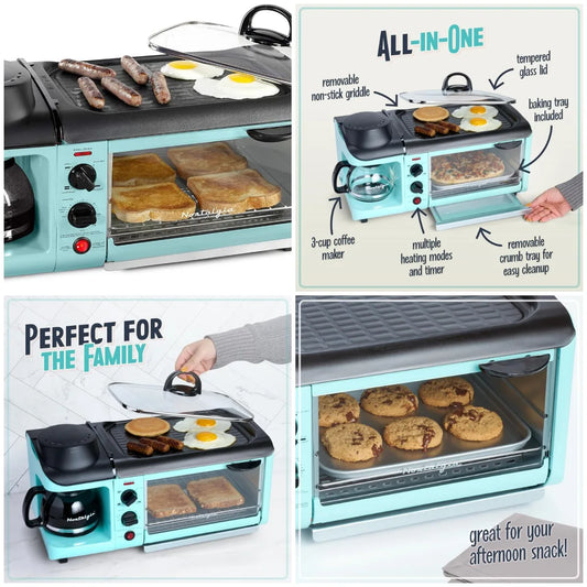 XMSJ 3 In 1 Breakfast Station Coffee Maker Griddle Oven