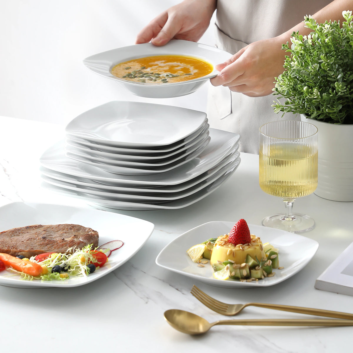 Malacasa Classic Ceramic Porcelain Dinnerware Set Service For Six