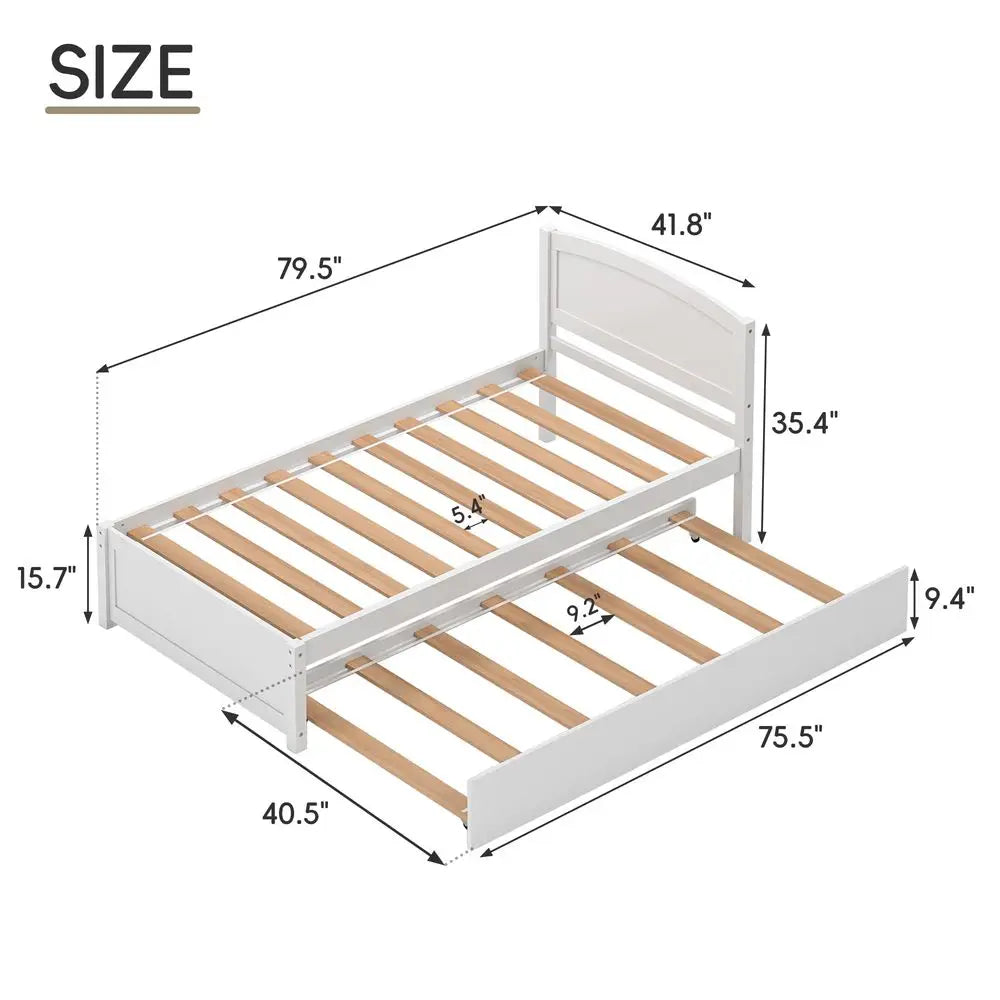 Pine Wood Pull Out Trundle Daybed With Headboard And Slats