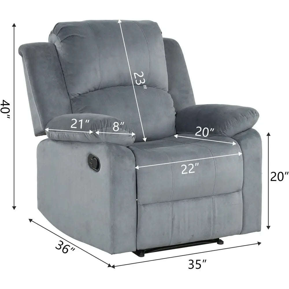 Manual Recliner Chair Overstuffed Fabric Sofa For Living Room