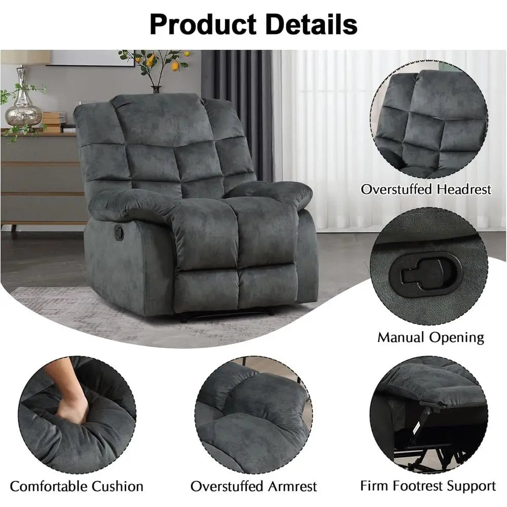 Manual Recliner Chair With Overstuffed Backrest And Armrests
