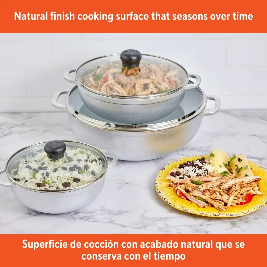 IMUSA Cast Aluminum Caldero Cookware Set With Tempered Glass Lids
