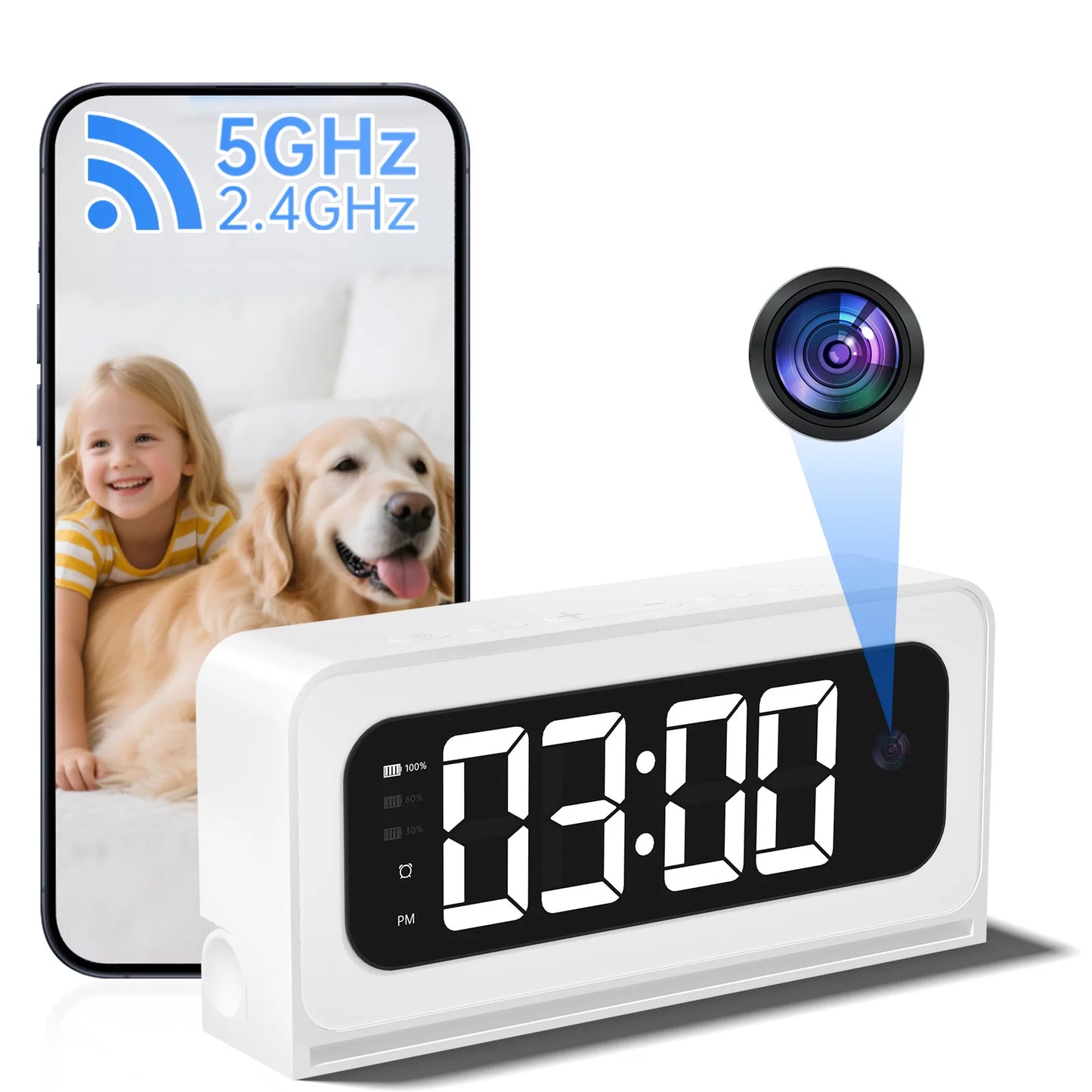 WESECUU Smart Clock Camera 5G WiFi Indoor Security Cam 2K