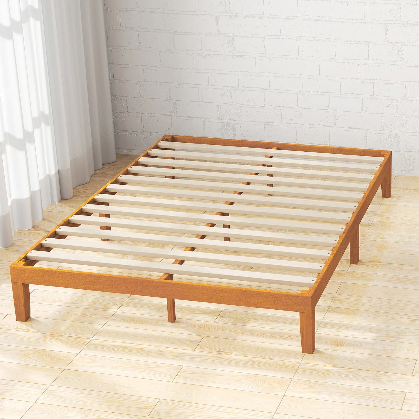 JHK Solid Wood Bed Frame With Sturdy Slat Support EcoFriendly
