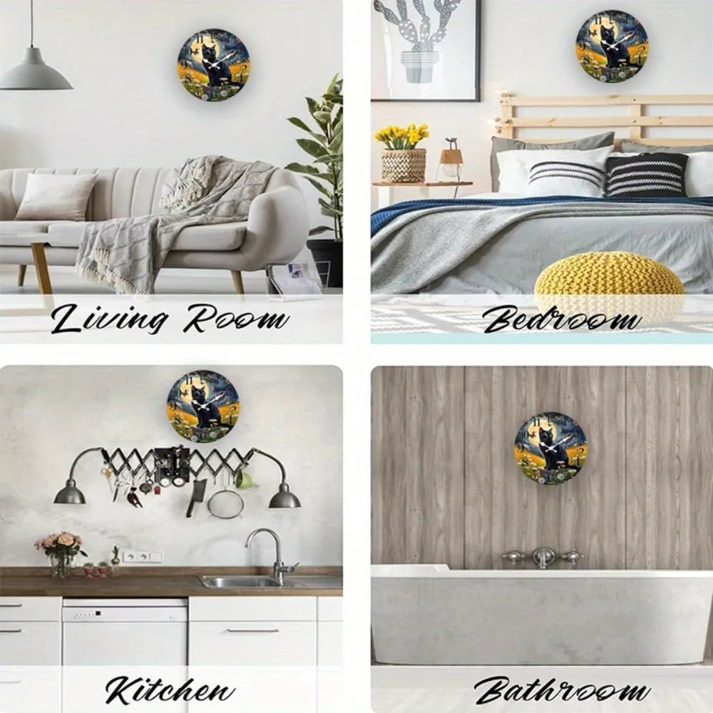 XMSJ Moon And Kitten Scene Silent Wall Clock Home Decor