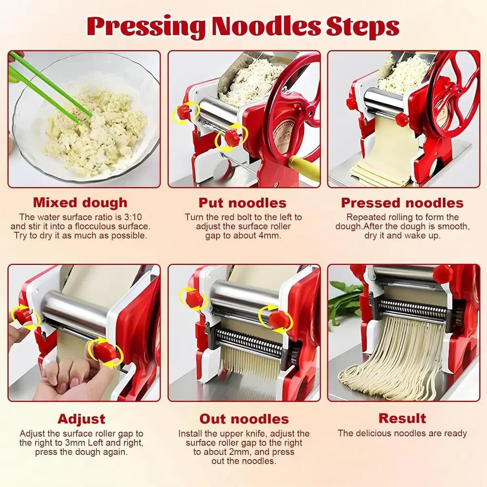 Manual Pasta Maker With Dough Roller And Hand Crank Noodles
