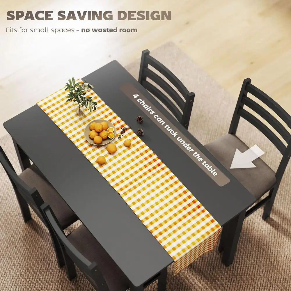 Ticify Armhouse Five Piece Solid Wood Dining Table Set Chairs