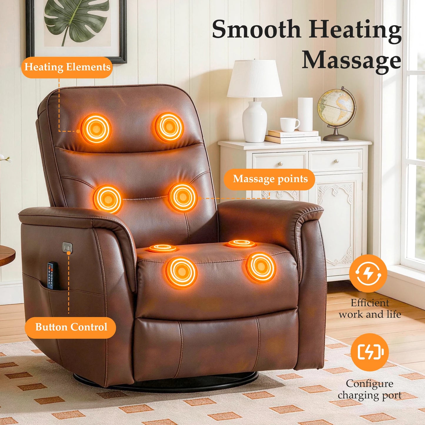 Kerdom PU Leather Power Lift Recliner With Vibration Massage