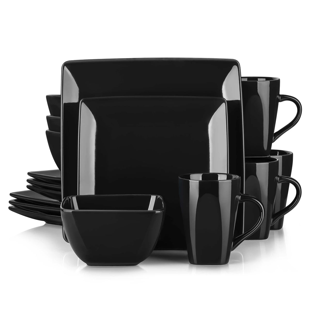 Malacasa Square Ceramic Porcelain Dinnerware Set Plates Bowls Mugs