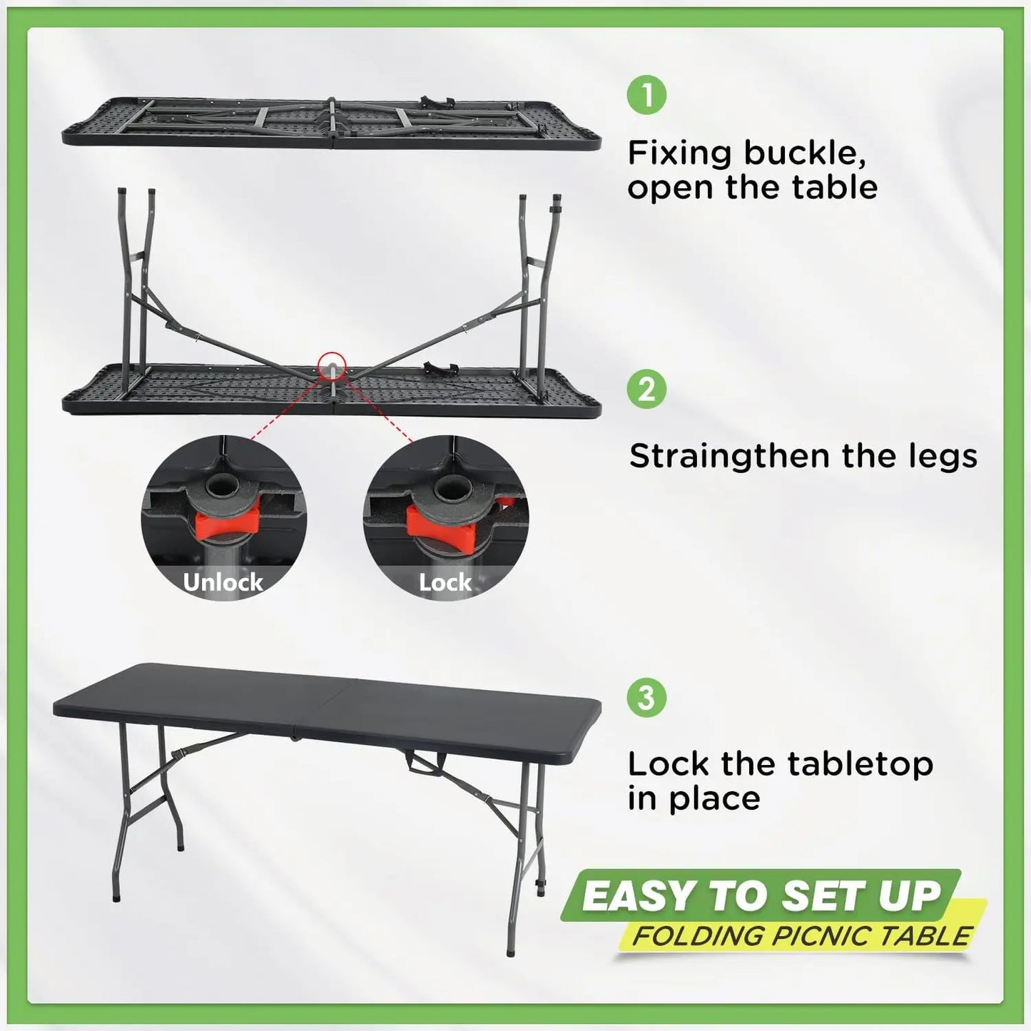 XIUWO Folding Outdoor Camping Table Portable Plastic Square Dining