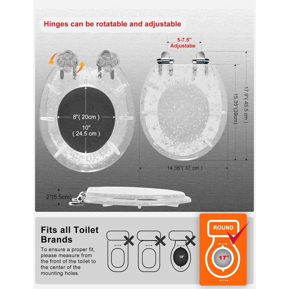 XMSJ Resin Toilet Seat Round With Adjustable Hinges Soft Close