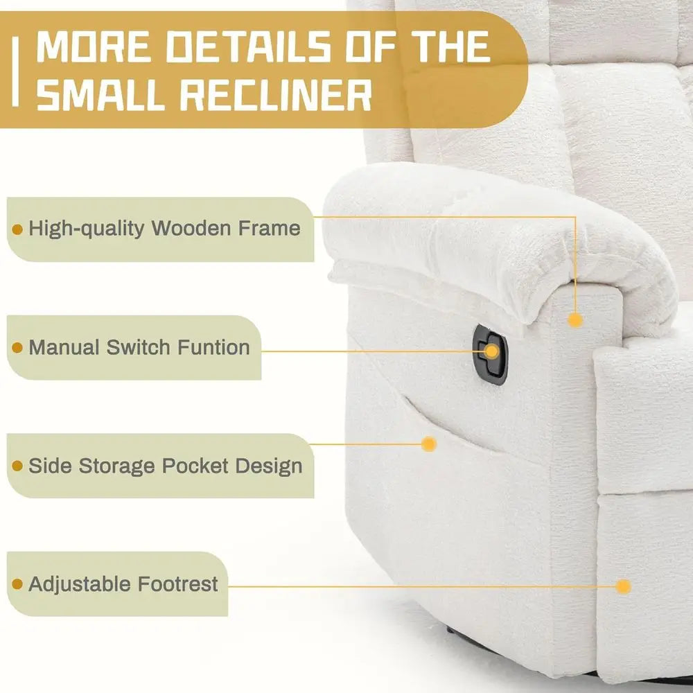 Manual Upholstered Swivel Rocker Recliner Chair For Small Spaces