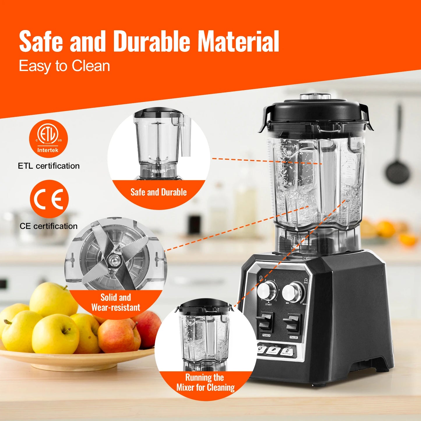 VEVOR Professional Countertop Blender Smoothie Maker for Home Kitchen