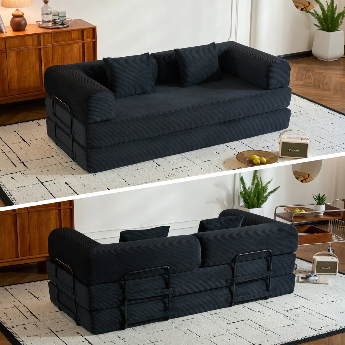 THOLASIS Folding Convertible Sofa Bed Oversized Corduroy Futon Floor Couch