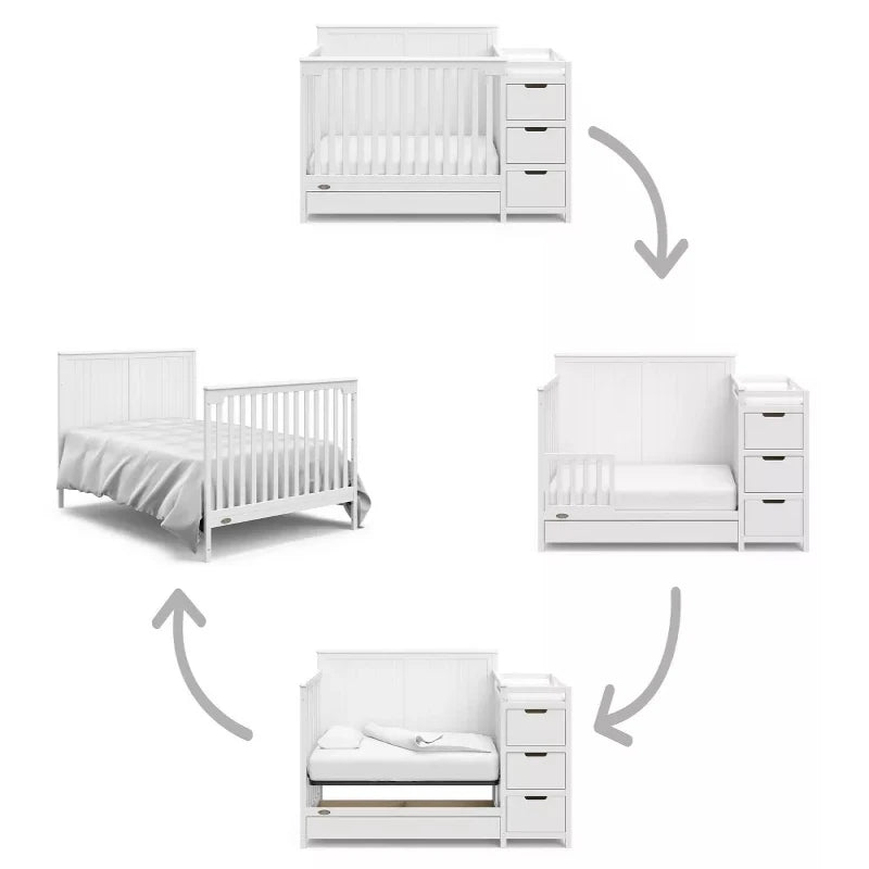 Modern Three In One Kids Crib And Wooden Changing Table