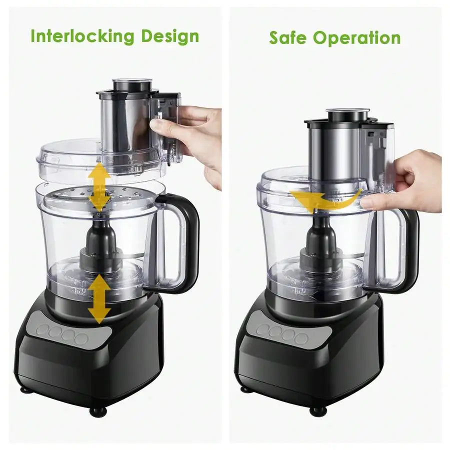 XMSJ Food Processor With 2 In 1 Feed Chute Veggie Chopper And Meat Grinder