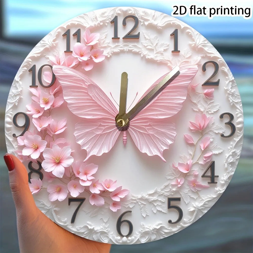 XMSJ Elegant Butterfly Floral Wall Clock Silent NonTicking Battery Operated