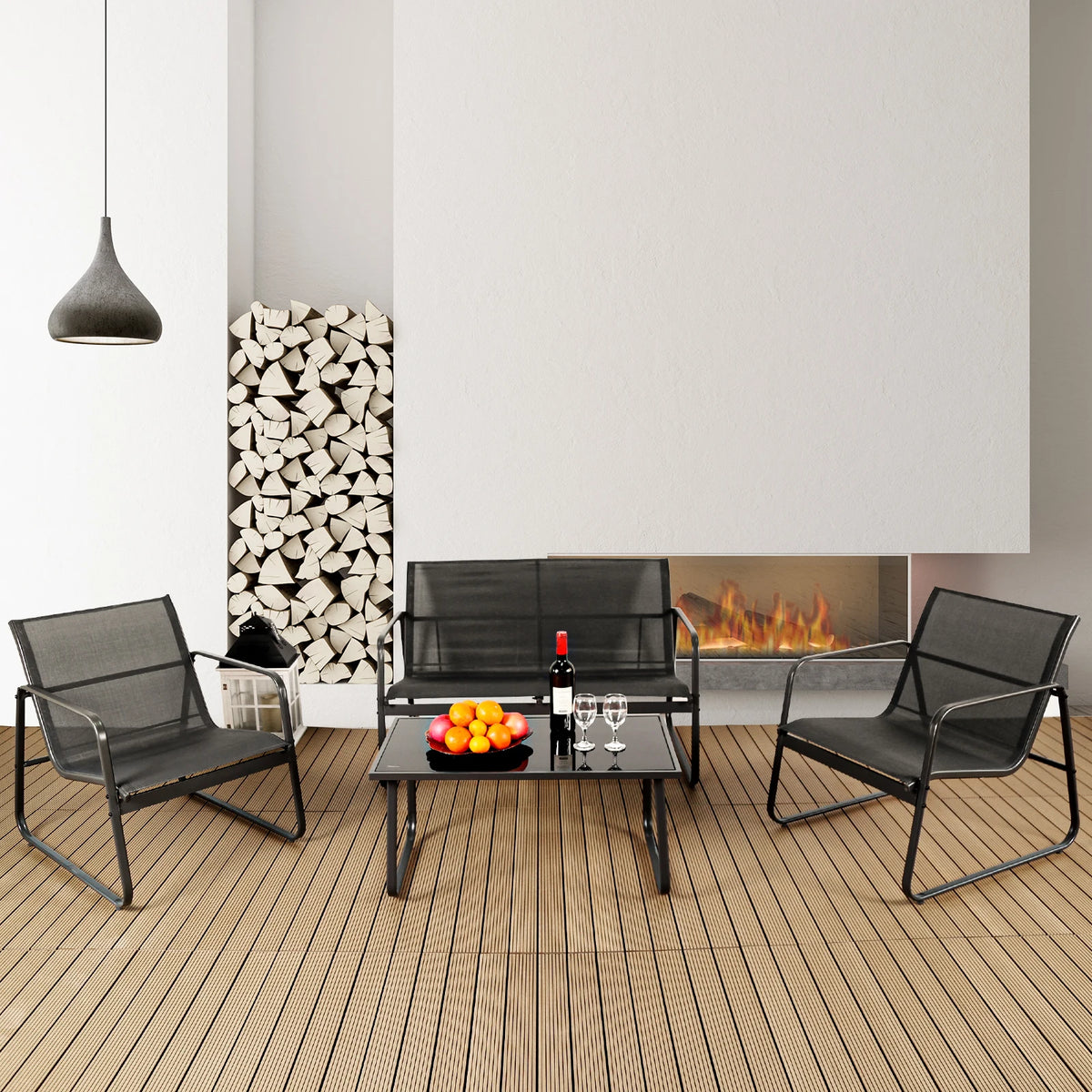 JHK Outdoor Patio Furniture Set With Metal Frame And Table