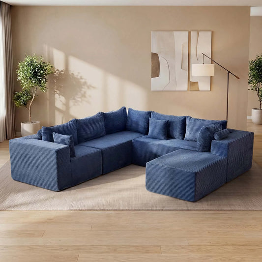 Redlife Modular Sectional Sofa With Ottoman Corduroy Upholstery