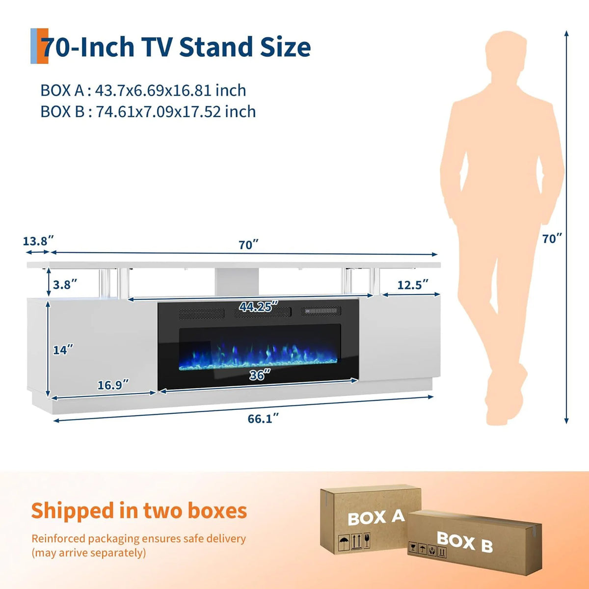 Adoolla Electric Fireplace TV Stand with Heater and LED Lights