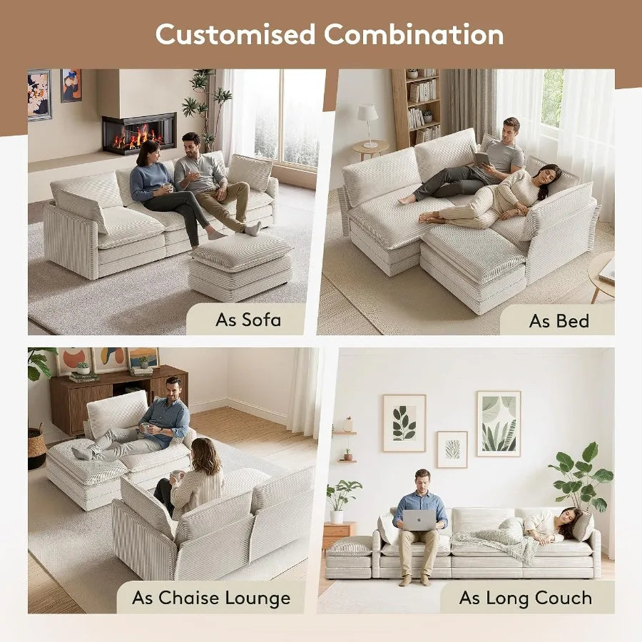 ROWHY Modular Sectional Cloud Couch With Movable Ottoman