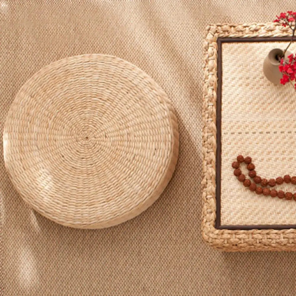 Round Straw Tatami Cushion Breathable Pillow For Floor Home Garden