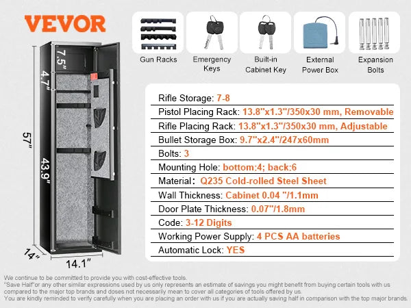 VEVOR Digital Keypad Gun Safe With Removable Shelf Cabinet
