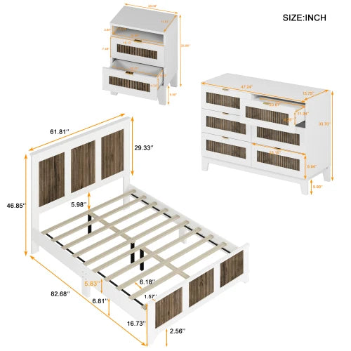 Bedroom Set 4 Piece Farmhouse Platform Bed Storage Nightstand
