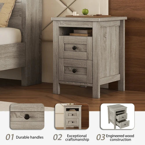 Farmhouse Platform Bed With Double Sliding Door Storage Charging Station