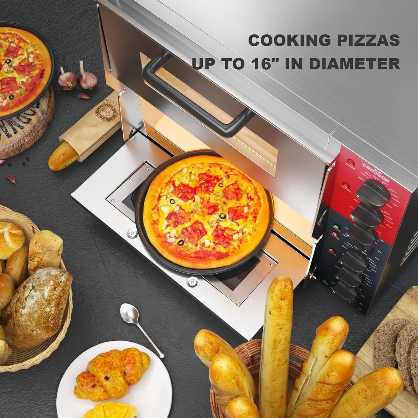 XMSJ Electric Pizza Oven With Stone Dual Deck Indoor Use