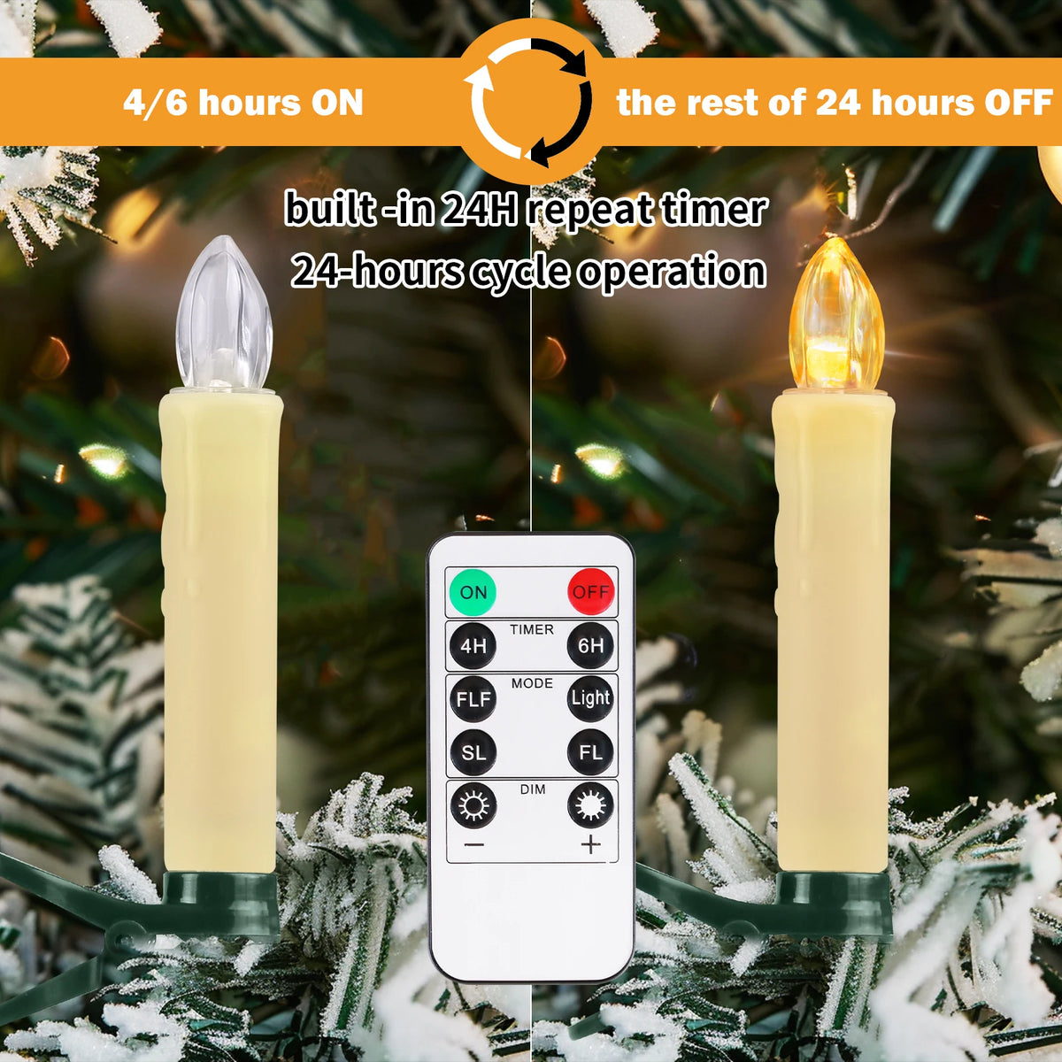 Clip On LED Flameless Taper Candles With Remote Timer