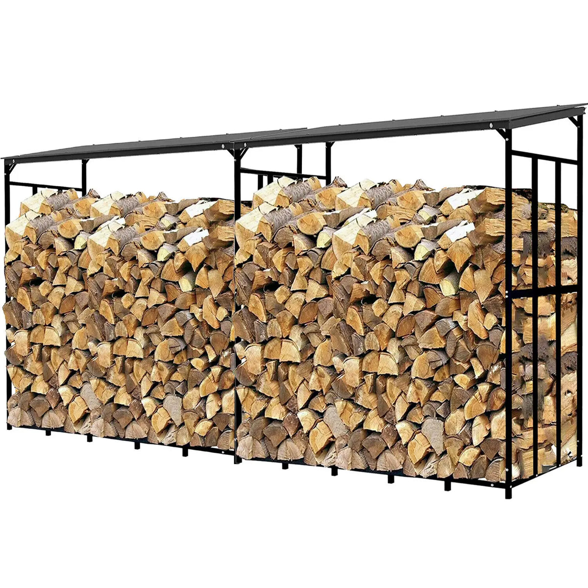 Outdoor Metal Firewood Log Storage Rack With Waterproof Roof