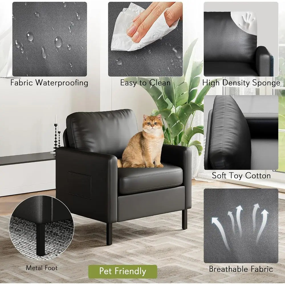 Faux Leather Accent Chairs With Arms Metal Frame For Living Room